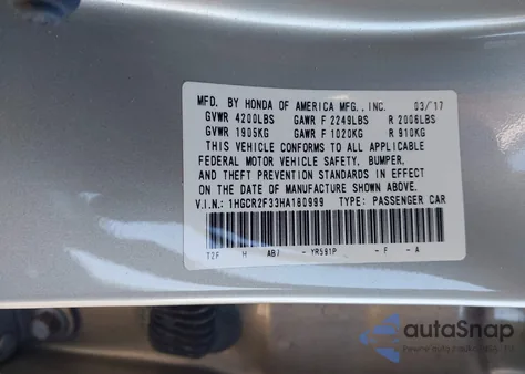 2017 Honda Accord Lx from USA, damaged, VIN 1HGCR2F33HA180999